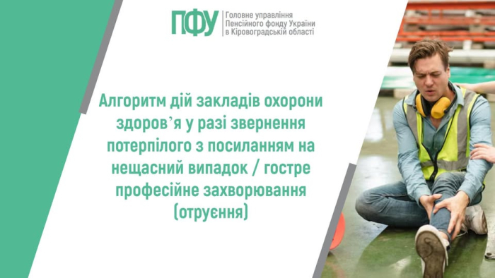 Алгоритм дій закладів охорони здоров’я у разі звернення потерпілого з посиланням на нещасний випадок / гостре професійне захворювання (отруєння)