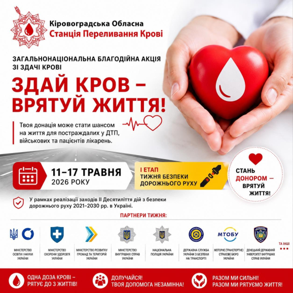Жителів Кіровоградщини закликають долучитися до акції «Здай кров – врятуй життя!»