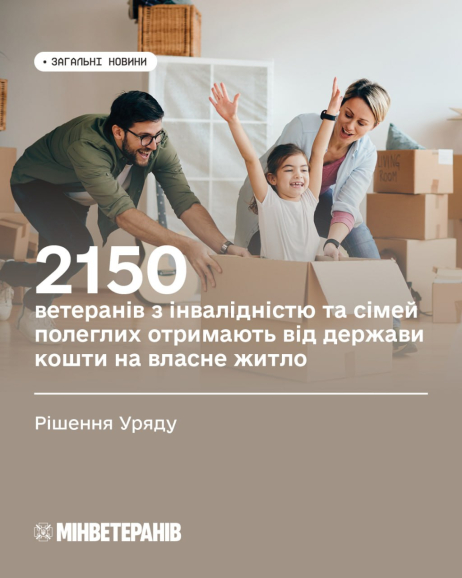 2 150 ветеранів, ветеранок та сімей полеглих воїнів отримають від держави кошти на власне житло