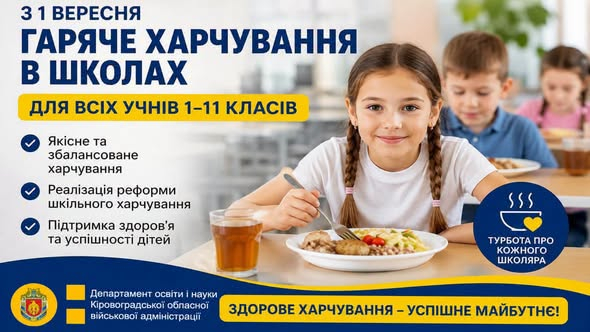 На Кіровоградщині всіх школярів забезпечили безкоштовним гарячим харчуванням у новому навчальному році