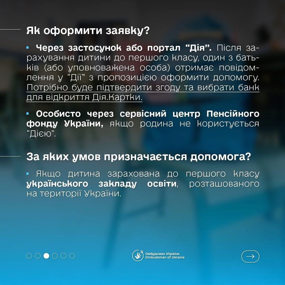 Одноразова грошова допомога "Пакунок школяра" для першокласників у 2025 році - фото 2